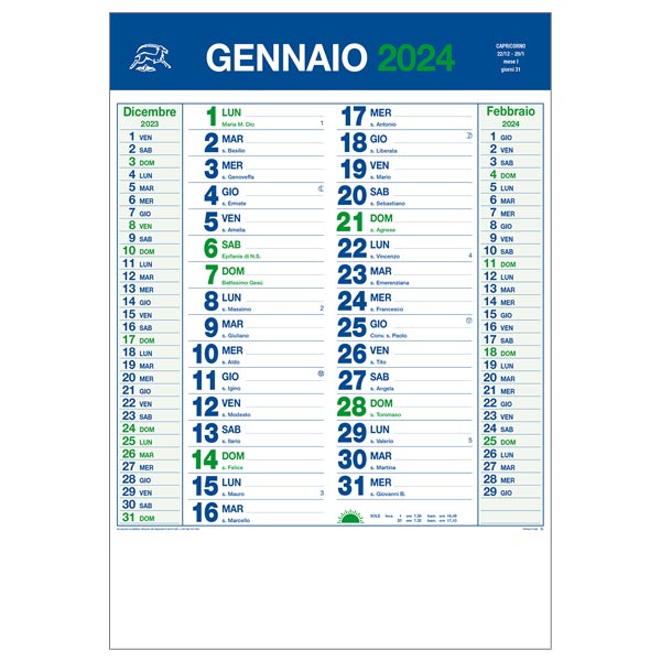 Calendario olandese 2024 885 verde/blu personalizzato o neutro