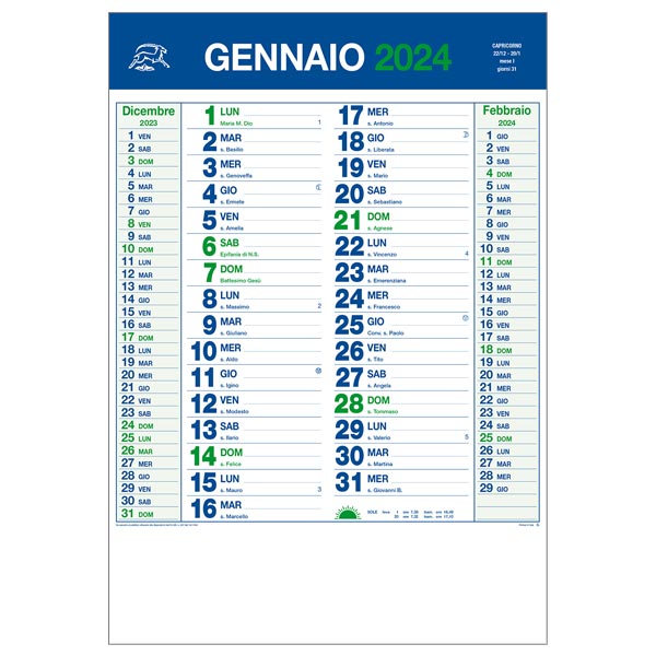 Calendario olandese 2024 885 verde/blu personalizzato o neutro Calendario olandese 2024 885 verde/blu personalizzato o neutro