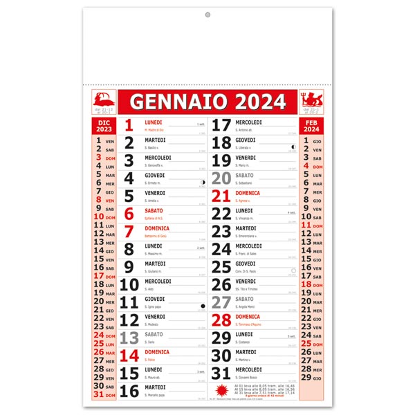 Calendario olandese 2024 257 Trimensile Large Rosso/Nero